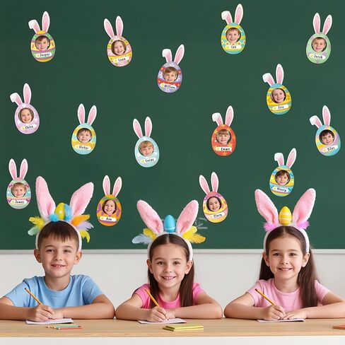 83Pcs Easter Bunny Ear Egg Cutouts for Bulletin Board Decorations, Colorful Easter Rabbit DIY Photo Name Tag Craft Kit, Spring Classroom Chalkboard Door Wall Decor Home School Party Supplies in Saudi Arabia