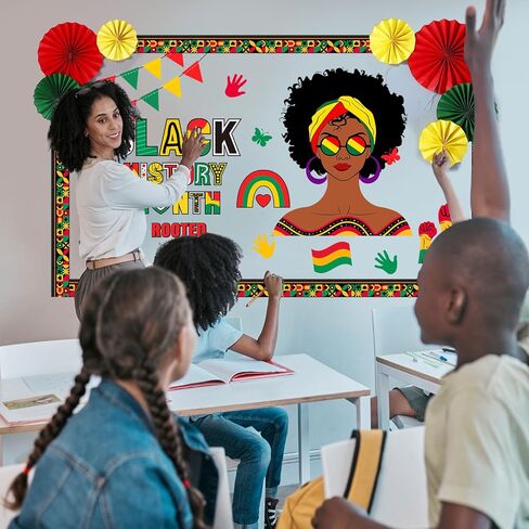 مجموعة لوحة نشرة التاريخ الأسود ثلاثية الأبعاد من Blosssound - ديكورات شهر التاريخ الأسود للفصل الدراسي، قطع ورقية لتزيين باب الحائط الأمريكي الأفريقي للسيدات، حدود للتعليق، مراوح ورقية، مستلزمات مكتبية للمدرسة in Saudi Arabia
