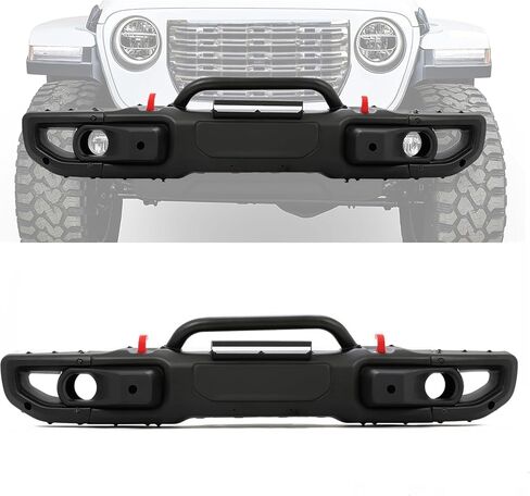 Kojem Front Bumper Compatible with 2018-2025 Jeep Gladiator, Wrangler JL Rubicon W/PDC Sensor & Fog Light Hole, 10th Anniversary Style, Fit 2 And 4-Door Models in Saudi Arabia