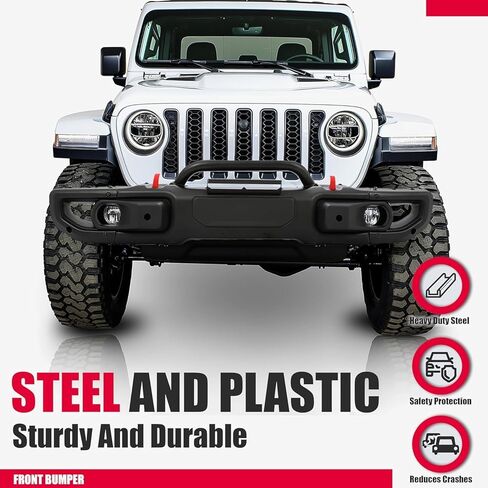 Kojem Front Bumper Compatible with 2018-2025 Jeep Gladiator, Wrangler JL Rubicon W/PDC Sensor & Fog Light Hole, 10th Anniversary Style, Fit 2 And 4-Door Models in Saudi Arabia