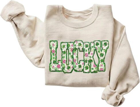 FITIN Unisex Lucky Floral Graphic Sweatshirt – St. Patrick’s Day Clover Fleece Pullover for Women & Men in Kuwait
