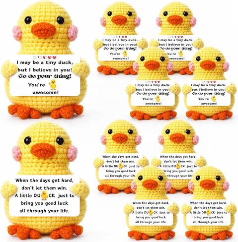 10 Pcs Inspirational Crochet Duck Teacher Positive Appreciation Gift Artificial Knitted Duck Crochet Doll Emotional Thank You Gift for Coworker Employee Nurse Mom Table Office in Saudi Arabia