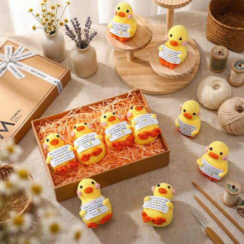 10 Pcs Inspirational Crochet Duck Teacher Positive Appreciation Gift Artificial Knitted Duck Crochet Doll Emotional Thank You Gift for Coworker Employee Nurse Mom Table Office in Saudi Arabia