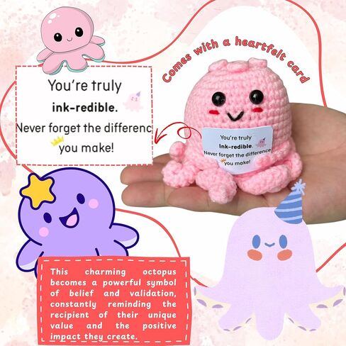 Positive Crochet Octopus Never Forget The Difference You Make Gifts, Mini Octopus Emotional Support Crochet With Card, Emotional Cheer Up Support Positive Retirement Gift For Woman Men (Octopus) in Saudi Arabia