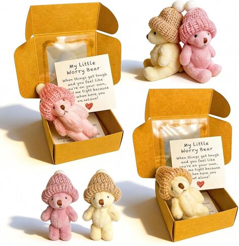 2Pcs Worry Bear, My Little Worry Bear Pocket Bear - Soft Emotional Support Pocket Bear Gifts for Friends and Family, Portable Comfort Buddy in Kuwait