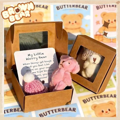 2Pcs Worry Bear, My Little Worry Bear Pocket Bear - Soft Emotional Support Pocket Bear Gifts for Friends and Family, Portable Comfort Buddy in Kuwait