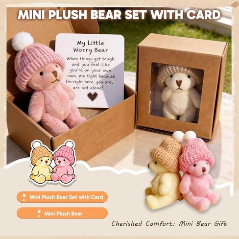2Pcs Worry Bear, My Little Worry Bear Pocket Bear - Soft Emotional Support Pocket Bear Gifts for Friends and Family, Portable Comfort Buddy in Kuwait