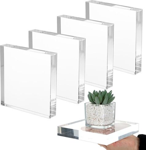 4 PCS Acrylic Display Blocks 6 x 6 x 1 Inches Clear Polished Acrylic Cube Riser Square Base Stand Solid Pedestal Stand for Jewelry, Rings, Trophies, Food and Collectibles Display in Kuwait