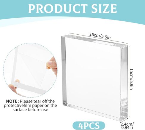 4 PCS Acrylic Display Blocks 6 x 6 x 1 Inches Clear Polished Acrylic Cube Riser Square Base Stand Solid Pedestal Stand for Jewelry, Rings, Trophies, Food and Collectibles Display in Kuwait
