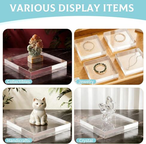 4 PCS Acrylic Display Blocks 6 x 6 x 1 Inches Clear Polished Acrylic Cube Riser Square Base Stand Solid Pedestal Stand for Jewelry, Rings, Trophies, Food and Collectibles Display in Kuwait
