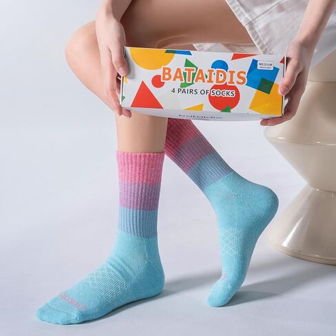 Womens Colorful Cushioned Athletic Running Crew Socks Breathable Wicking Comfort Hiking Socks 4 Pairs in Saudi Arabia