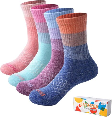 Womens Colorful Cushioned Athletic Running Crew Socks Breathable Wicking Comfort Hiking Socks 4 Pairs in Saudi Arabia