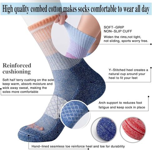 Womens Colorful Cushioned Athletic Running Crew Socks Breathable Wicking Comfort Hiking Socks 4 Pairs in Saudi Arabia