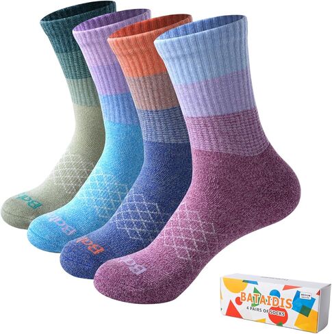 Womens Colorful Cushioned Athletic Running Crew Socks Breathable Wicking Comfort Hiking Socks 4 Pairs in Saudi Arabia