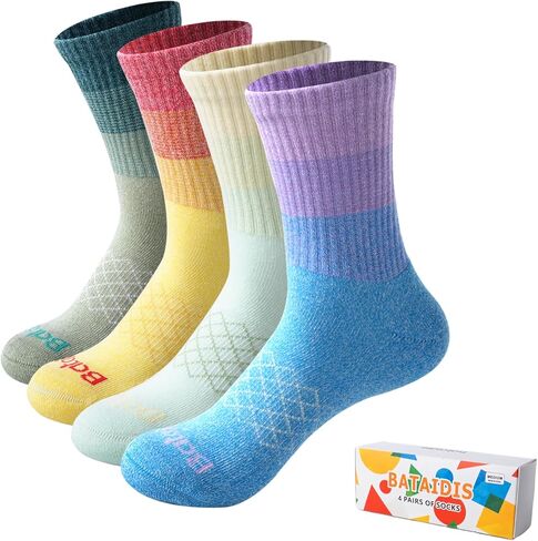 Womens Colorful Cushioned Athletic Running Crew Socks Breathable Wicking Comfort Hiking Socks 4 Pairs in Saudi Arabia