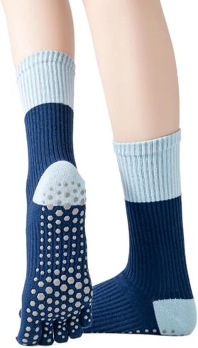 جوارب Verdancy النسائية غير القابلة للانزلاق عند أصابع القدم، جوارب مضغوطة مضلعة لمنتصف الساق لليوجا والبيلاتس مع كتلة ملونة in Saudi Arabia