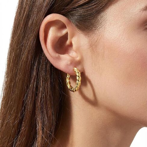 Women's Exquisite 925 Sterling Silver Twisted Ring Hoop Earrings | 14K Gold Plated Mini Hypoallergenic Earring | Fashion Jewelry Accessory For Women's Daily Or Party Wear, Gift For Friends And Family in Saudi Arabia