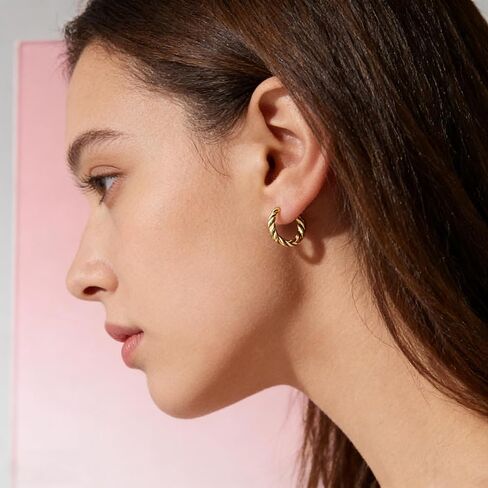 Women's Exquisite 925 Sterling Silver Twisted Ring Hoop Earrings | 14K Gold Plated Mini Hypoallergenic Earring | Fashion Jewelry Accessory For Women's Daily Or Party Wear, Gift For Friends And Family in Saudi Arabia