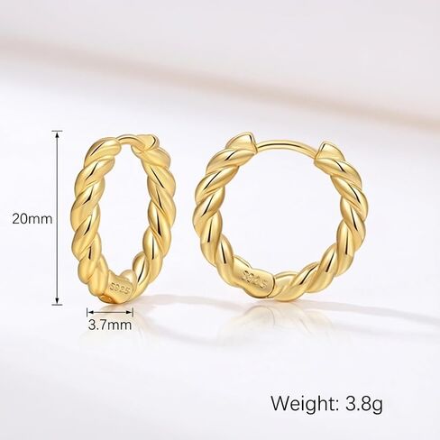 Women's Exquisite 925 Sterling Silver Twisted Ring Hoop Earrings | 14K Gold Plated Mini Hypoallergenic Earring | Fashion Jewelry Accessory For Women's Daily Or Party Wear, Gift For Friends And Family in Saudi Arabia