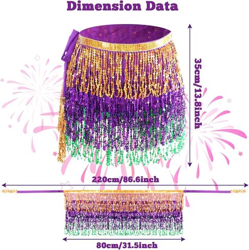 مجموعة إكسسوارات أزياء SUMERSHA مكونة من 3 قطع من Mardi Gras، تنورة ملفوفة بشرابة بالترتر للسيدات، عصابة رأس من الريش، قناع ترتر لحفلات الهالوين الكرنفالية in Saudi Arabia