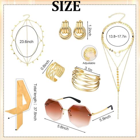 jatebi 11pcs 70s ديسكو الملحقات للنساء ديسكو زي مجموعه الملحقات لفائف سوار خواتم أقراط 70s النظارات الشمسية الطبقات قلادة الترتر رئيس سلسله الوجه ملصقات الوشم للحزب تاثيري in Saudi Arabia