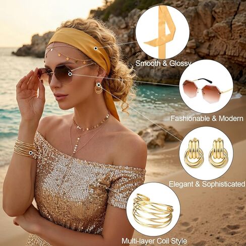 jatebi 11pcs 70s ديسكو الملحقات للنساء ديسكو زي مجموعه الملحقات لفائف سوار خواتم أقراط 70s النظارات الشمسية الطبقات قلادة الترتر رئيس سلسله الوجه ملصقات الوشم للحزب تاثيري in Saudi Arabia