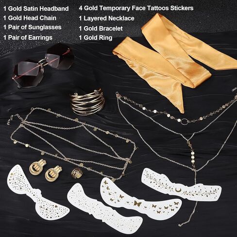 jatebi 11pcs 70s ديسكو الملحقات للنساء ديسكو زي مجموعه الملحقات لفائف سوار خواتم أقراط 70s النظارات الشمسية الطبقات قلادة الترتر رئيس سلسله الوجه ملصقات الوشم للحزب تاثيري in Saudi Arabia