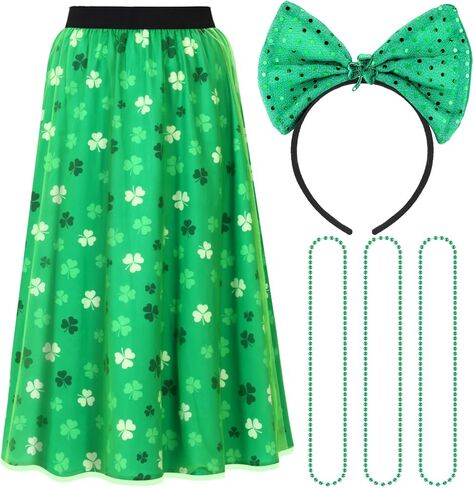 5 Pcs St. Patrick's Day Tutu Skirt Set for Women Leprechaun Costumes Irish Shamrock Headband Bead Necklace Jewelry in Kuwait