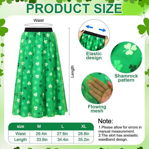 5 Pcs St. Patrick's Day Tutu Skirt Set for Women Leprechaun Costumes Irish Shamrock Headband Bead Necklace Jewelry in Kuwait