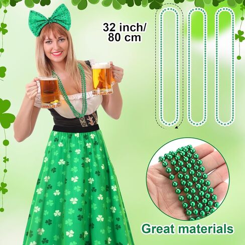 5 Pcs St. Patrick's Day Tutu Skirt Set for Women Leprechaun Costumes Irish Shamrock Headband Bead Necklace Jewelry in Kuwait