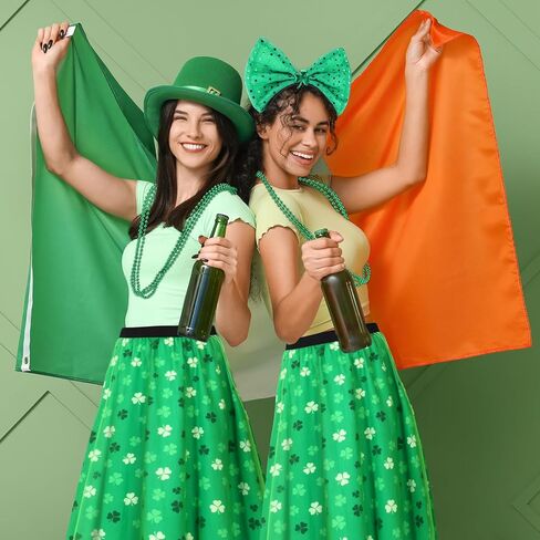 5 Pcs St. Patrick's Day Tutu Skirt Set for Women Leprechaun Costumes Irish Shamrock Headband Bead Necklace Jewelry in Kuwait