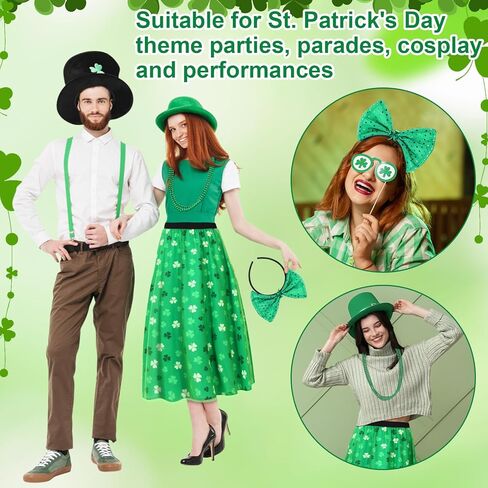 5 Pcs St. Patrick's Day Tutu Skirt Set for Women Leprechaun Costumes Irish Shamrock Headband Bead Necklace Jewelry in Kuwait