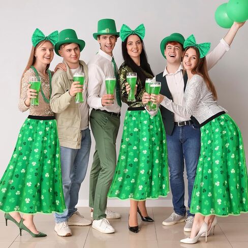 5 Pcs St. Patrick's Day Tutu Skirt Set for Women Leprechaun Costumes Irish Shamrock Headband Bead Necklace Jewelry in Kuwait