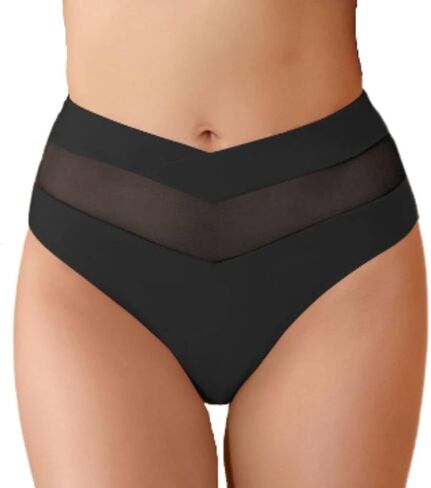HYTENSUN Women's High Waisted Bikini Bottom Sheer Mesh Panel Tummy Control Swim Bottoms Bathing Suits Swimsuit Briefs in Kuwait