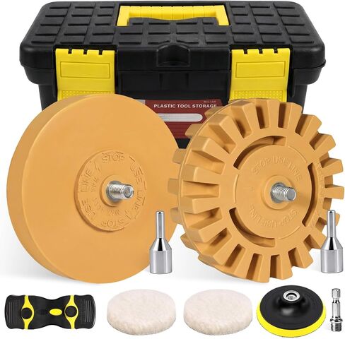 Decal Adhesive Remover, GOH DODD 4 Inch Eraser Wheel Car Sticker Remover with Wool Buffing Pad and Plastic Razor Blades, 8 Pieces in Kuwait