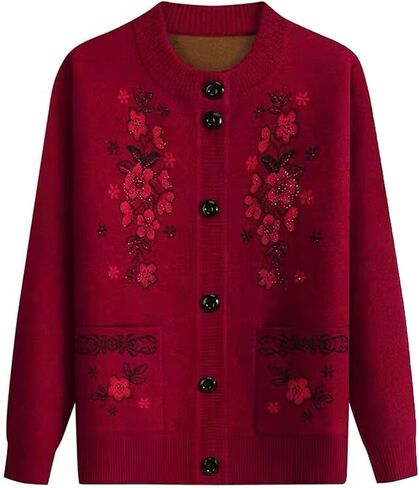 سترات UPGENT Grandma Fleece House مع جيوب كبيرة، سويت شيرت دافئ دافئ، سترات صوفية، معطف علوي للأم القديمة (وردي، صوف، مقاس XX-Large) in Kuwait