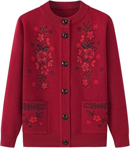 سترات UPGENT Grandma Fleece House مع جيوب كبيرة، سويت شيرت دافئ دافئ، سترات صوفية، معطف علوي للأم القديمة (وردي، صوف، مقاس XX-Large) in Kuwait