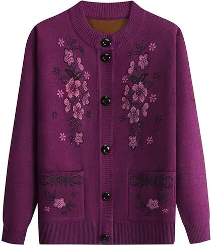 سترات UPGENT Grandma Fleece House مع جيوب كبيرة، سويت شيرت دافئ دافئ، سترات صوفية، معطف علوي للأم القديمة (وردي، صوف، مقاس XX-Large) in Kuwait