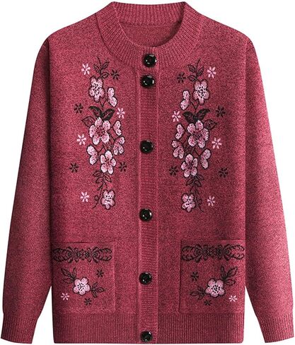 سترات UPGENT Grandma Fleece House مع جيوب كبيرة، سويت شيرت دافئ دافئ، سترات صوفية، معطف علوي للأم القديمة (وردي، صوف، مقاس XX-Large) in Kuwait