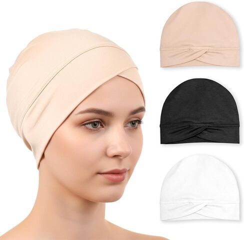 3 PCS Hijab Undercap Non Slip Hijab-Cap Under Caps for Hijabs Under Scarf Undercap for Women White, Black, Beige in Saudi Arabia