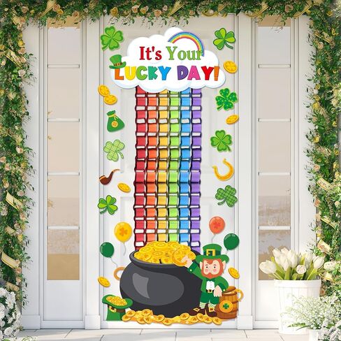 St. Patrick's Day Bulletin Board Decorations 3D Irish Door Decorations 3D Rainbow Lucky Shamrock Clover Paper Cutouts with Rainbow Papers for Green Irish March Holiday Classroom Home Door Wall Decor in Saudi Arabia