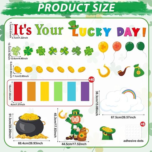 St. Patrick's Day Bulletin Board Decorations 3D Irish Door Decorations 3D Rainbow Lucky Shamrock Clover Paper Cutouts with Rainbow Papers for Green Irish March Holiday Classroom Home Door Wall Decor in Saudi Arabia