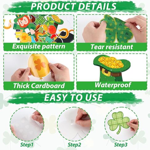 St. Patrick's Day Bulletin Board Decorations 3D Irish Door Decorations 3D Rainbow Lucky Shamrock Clover Paper Cutouts with Rainbow Papers for Green Irish March Holiday Classroom Home Door Wall Decor in Saudi Arabia