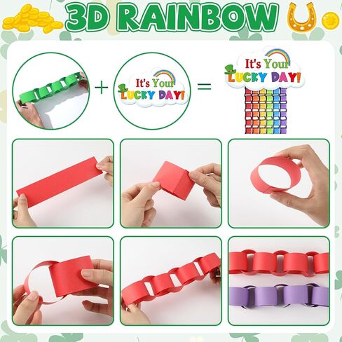 St. Patrick's Day Bulletin Board Decorations 3D Irish Door Decorations 3D Rainbow Lucky Shamrock Clover Paper Cutouts with Rainbow Papers for Green Irish March Holiday Classroom Home Door Wall Decor in Saudi Arabia