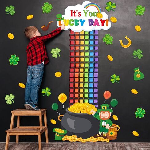 St. Patrick's Day Bulletin Board Decorations 3D Irish Door Decorations 3D Rainbow Lucky Shamrock Clover Paper Cutouts with Rainbow Papers for Green Irish March Holiday Classroom Home Door Wall Decor in Saudi Arabia