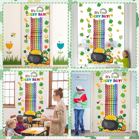 St. Patrick's Day Bulletin Board Decorations 3D Irish Door Decorations 3D Rainbow Lucky Shamrock Clover Paper Cutouts with Rainbow Papers for Green Irish March Holiday Classroom Home Door Wall Decor in Saudi Arabia