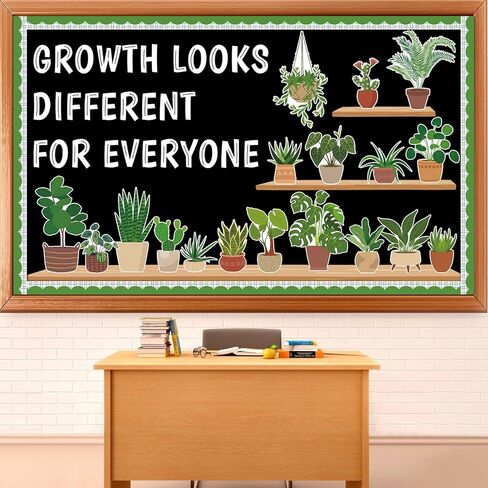 77 Pcs Spring Greenery Classroom Bulletin Board Decoration Potted Plant Bulletin Board Set Greenery Inspirational Classroom Decor Motivational Plant Bookshelf Cutout for Back to School Home Wall Decor in Saudi Arabia