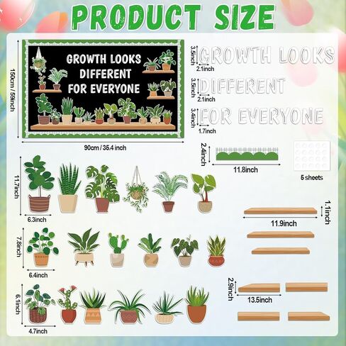 77 Pcs Spring Greenery Classroom Bulletin Board Decoration Potted Plant Bulletin Board Set Greenery Inspirational Classroom Decor Motivational Plant Bookshelf Cutout for Back to School Home Wall Decor in Saudi Arabia