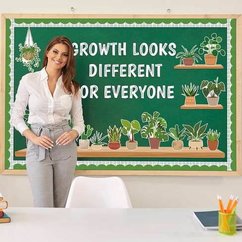 77 Pcs Spring Greenery Classroom Bulletin Board Decoration Potted Plant Bulletin Board Set Greenery Inspirational Classroom Decor Motivational Plant Bookshelf Cutout for Back to School Home Wall Decor in Saudi Arabia