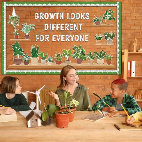 77 Pcs Spring Greenery Classroom Bulletin Board Decoration Potted Plant Bulletin Board Set Greenery Inspirational Classroom Decor Motivational Plant Bookshelf Cutout for Back to School Home Wall Decor in Saudi Arabia